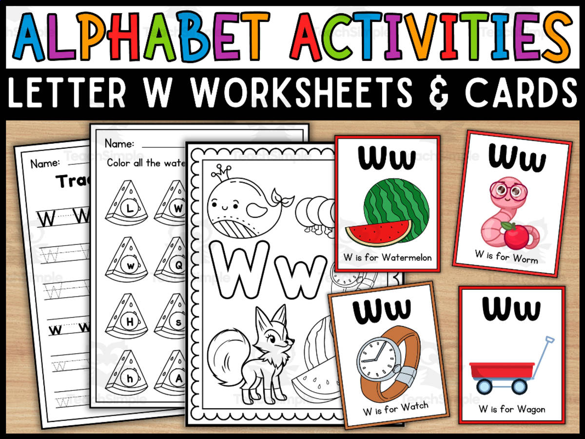 An educational teaching resource from Wonderland School entitled Letter W Worksheets and Flashcards | Back To School Activity downloadable at Teach Simple.
