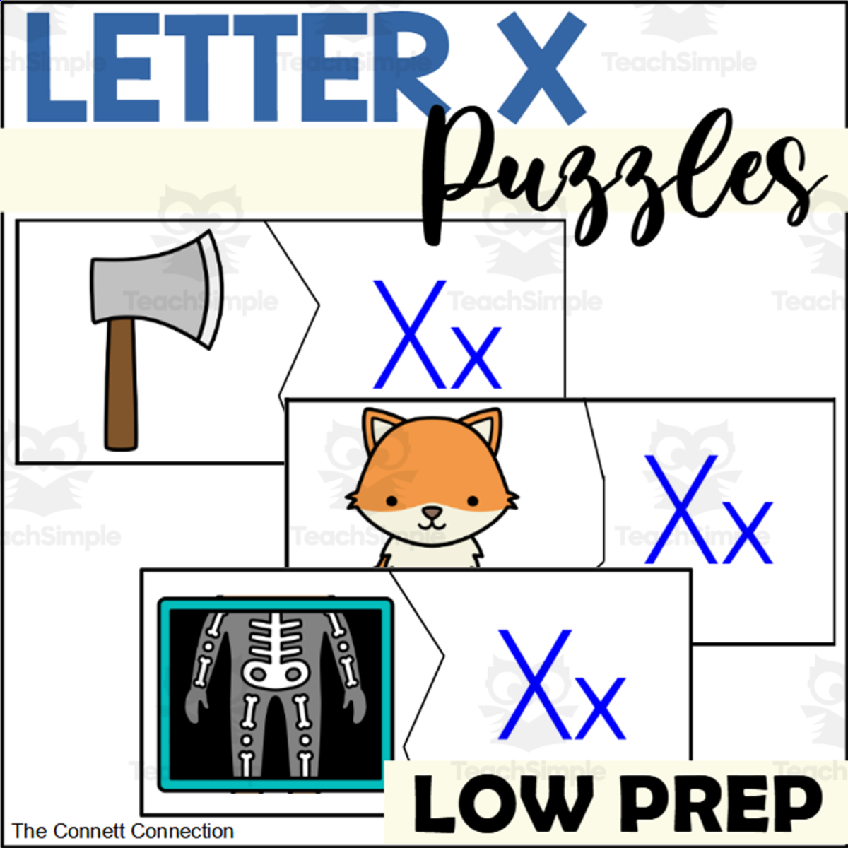 An educational teaching resource from The Connett Connection entitled Letter X Letter Sounds Puzzles downloadable at Teach Simple.