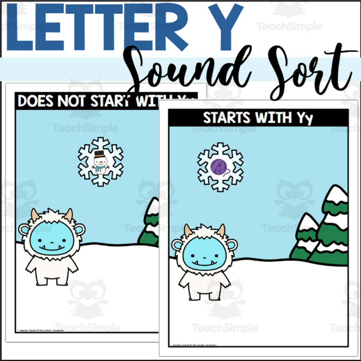 An educational teaching resource from The Connett Connection entitled Letter Y Beginning Sound Sort - Yeti Themed downloadable at Teach Simple.