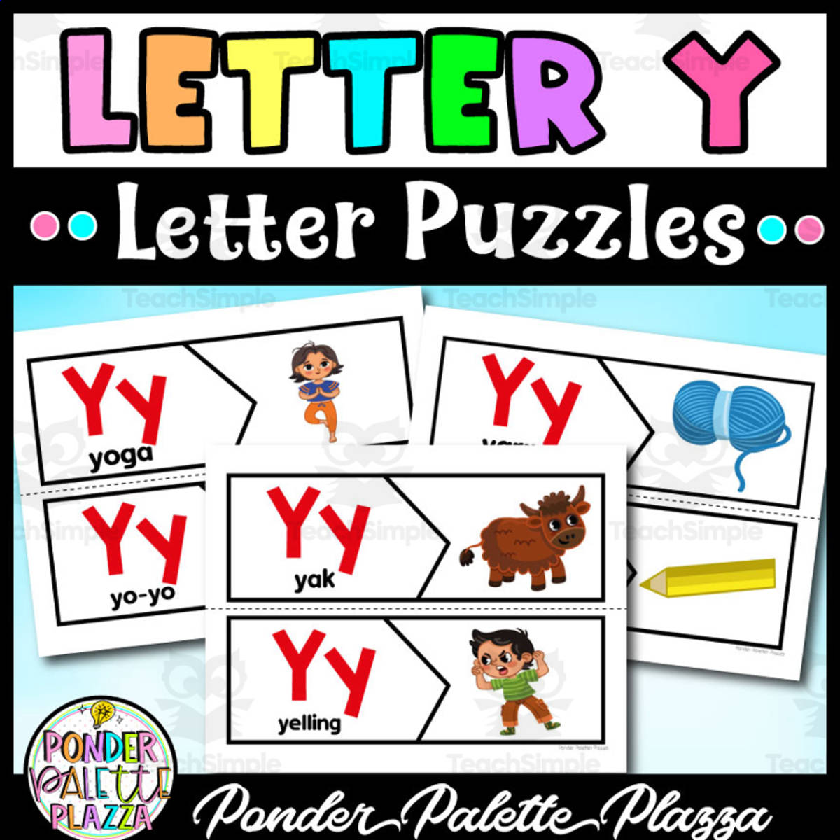 An educational teaching resource from Ponder Palette Plazza entitled Letter Y Puzzles - Letter Y Beginning Sound downloadable at Teach Simple.