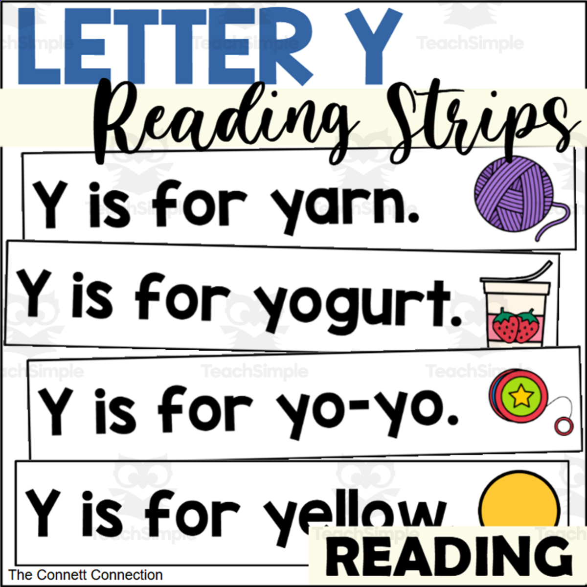 An educational teaching resource from The Connett Connection entitled Letter Y Reading Strips downloadable at Teach Simple.