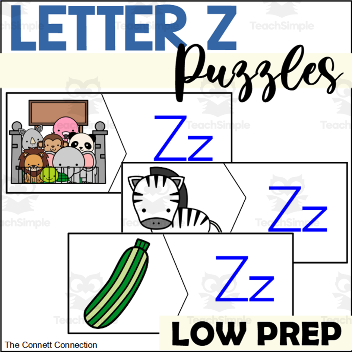 An educational teaching resource from The Connett Connection entitled Letter Z Beginning Sounds Puzzles downloadable at Teach Simple.