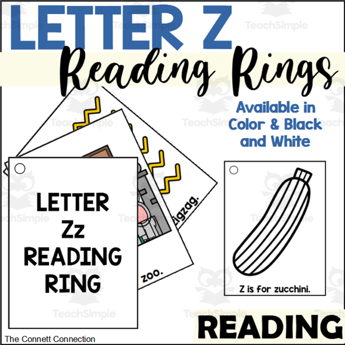 An educational teaching resource from The Connett Connection entitled Letter Z Reading Rings downloadable at Teach Simple.