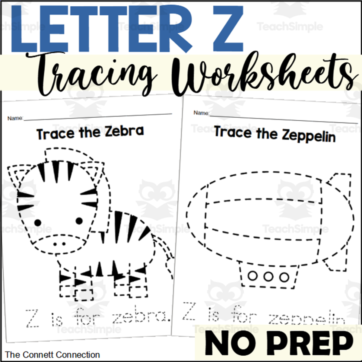 An educational teaching resource from The Connett Connection entitled Letter Z Tracing Worksheets downloadable at Teach Simple.
