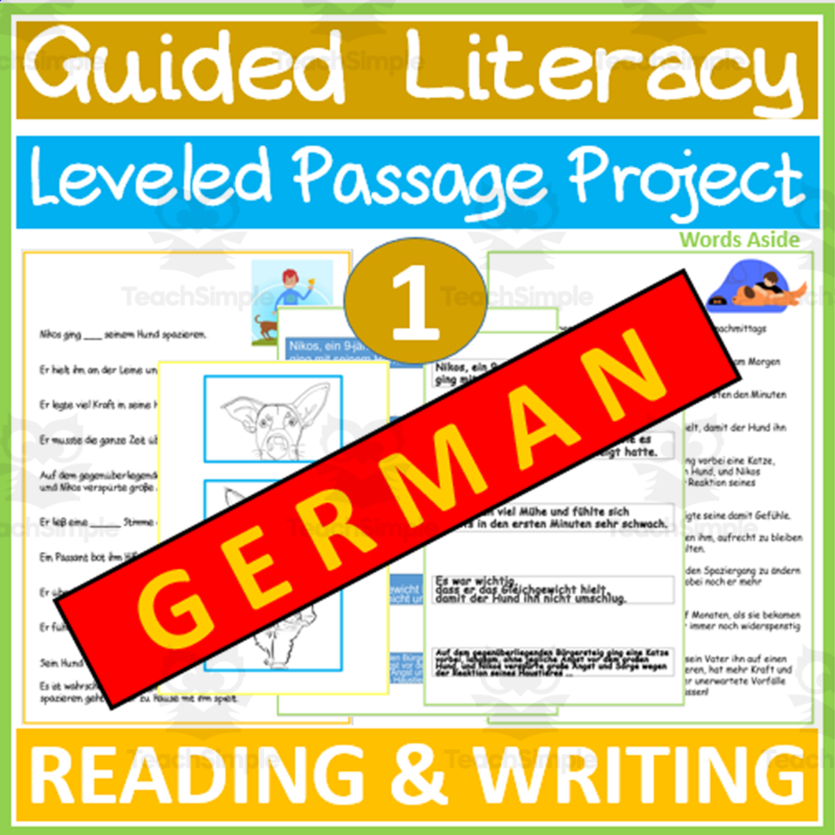 An educational teaching resource from WORDS ASIDE entitled Leveled Passage 4: Reading and Writing | GERMAN downloadable at Teach Simple.