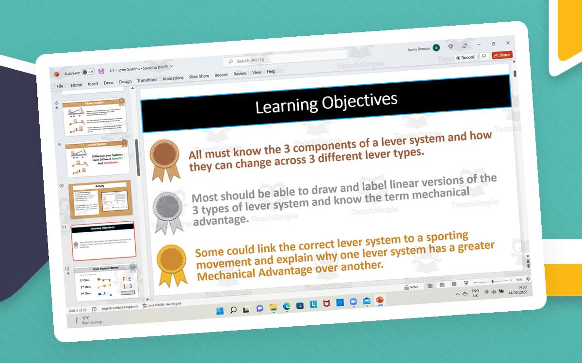An educational teaching resource from The PE Tutor entitled Lever Systems of The Body downloadable at Teach Simple.