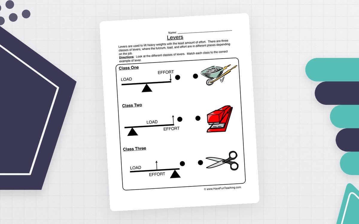 An educational teaching resource from Have Fun Teaching entitled Levers Worksheet downloadable at Teach Simple.