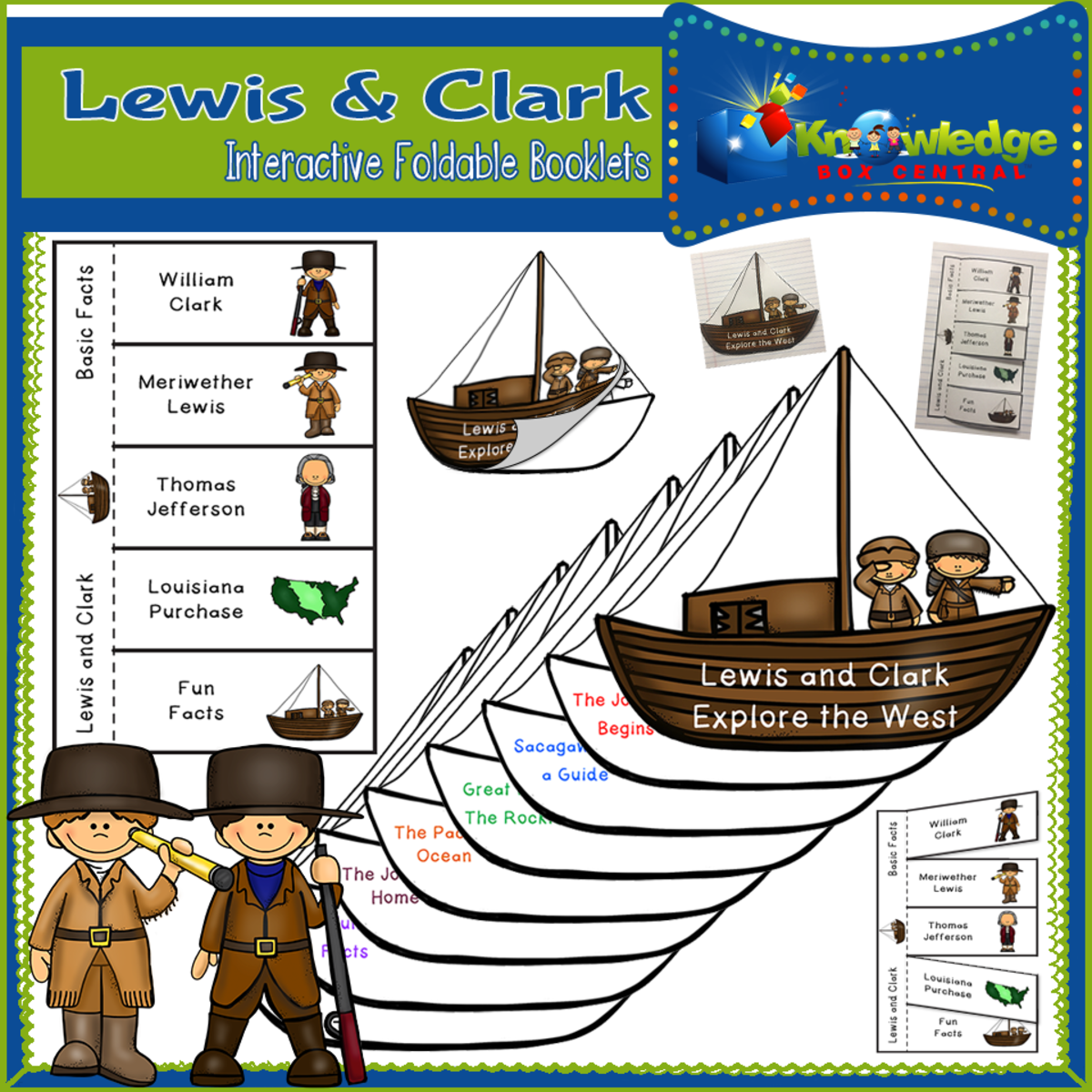 An educational teaching resource from Knowledge Box Central entitled Lewis & Clark Interactive Foldable Booklets - EBOOK downloadable at Teach Simple.