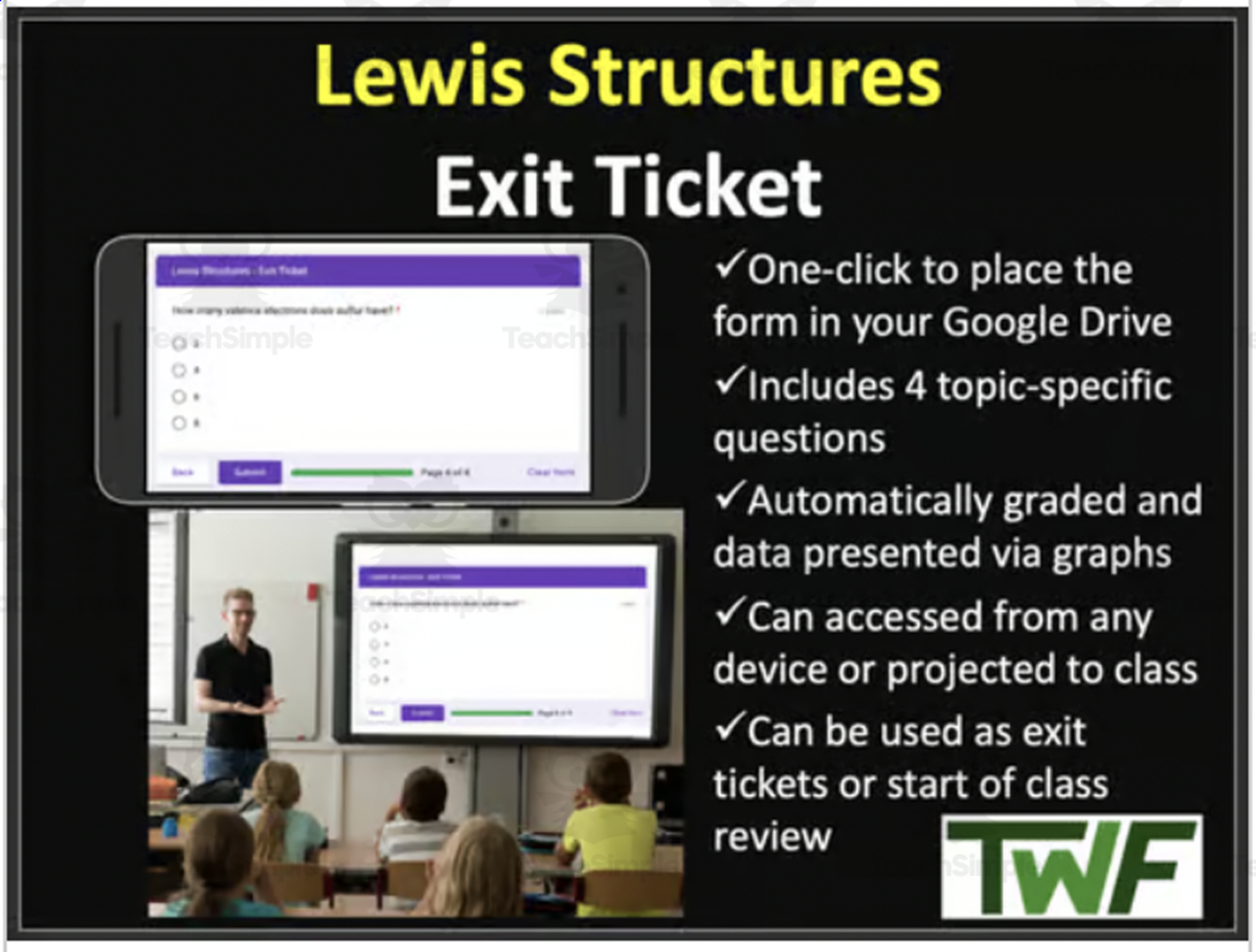 An educational teaching resource from Teach With Fergy entitled Lewis Structures - Exit Ticket and Review Activity downloadable at Teach Simple.