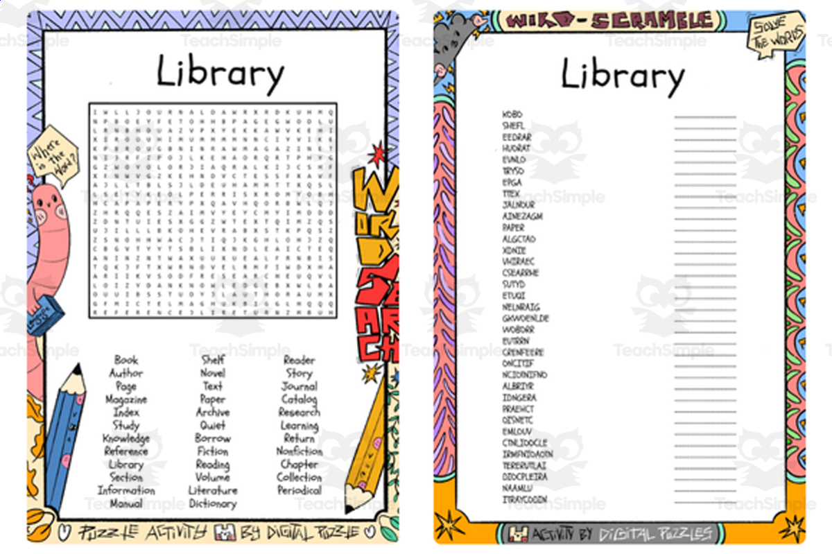 Library word search & scramble by Teach Simple