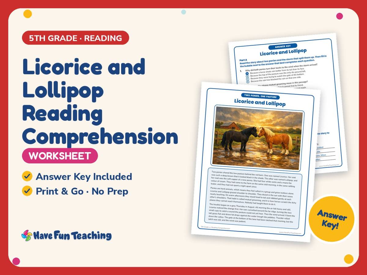 Licorice and Lollipop Reading Comprehension Worksheet – 5th Grade preview