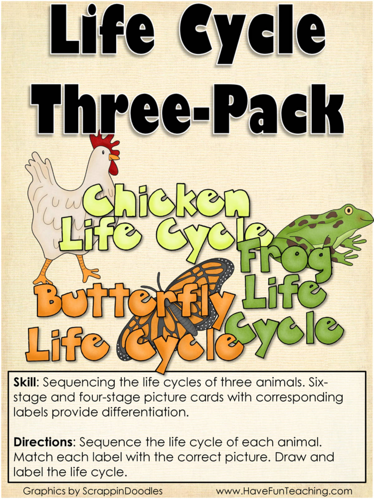 An educational teaching resource from Have Fun Teaching entitled Life Cycle Three Pack Science Life Cycles Activity downloadable at Teach Simple.