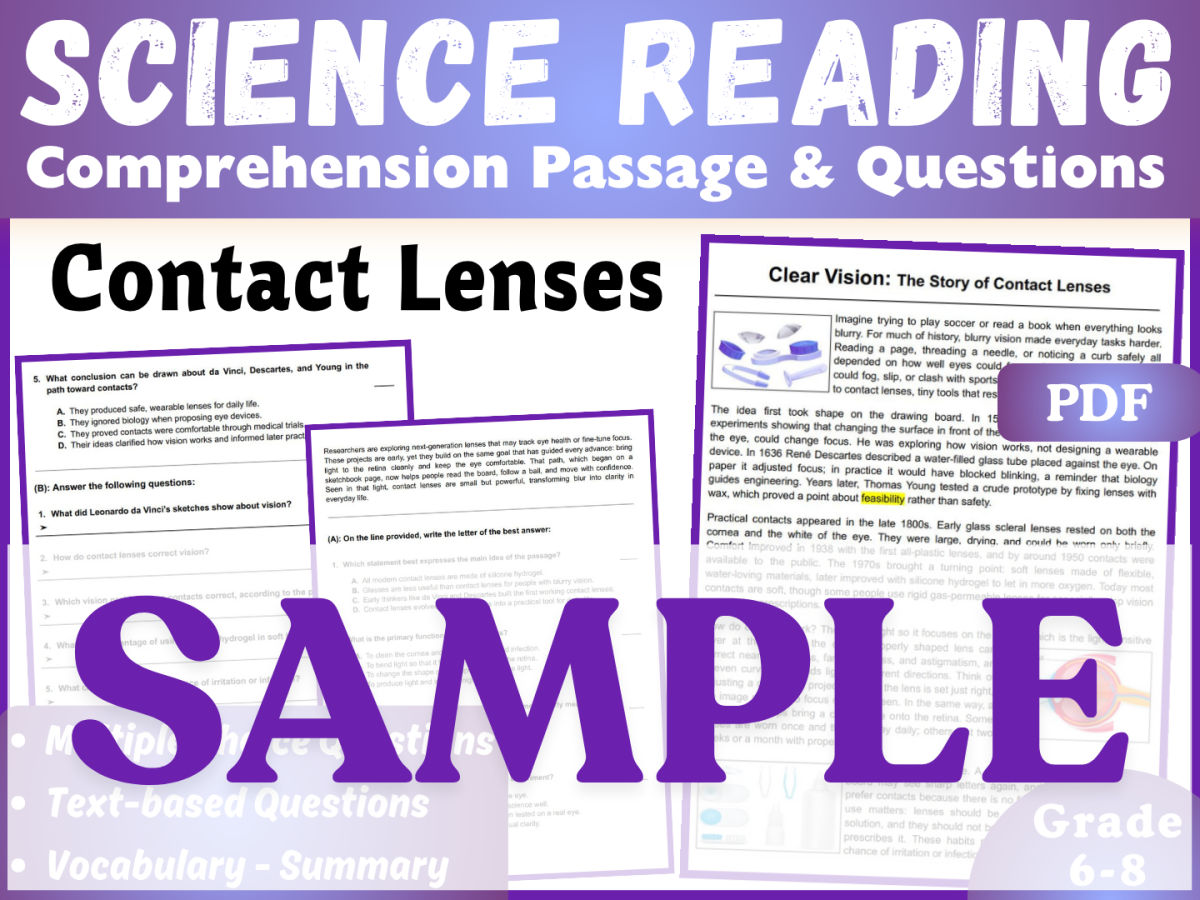 An educational teaching resource from CORED Education - Middle & High School entitled Life Science Reading Comprehension Passage: Clear Vision. SAMPLE downloadable at Teach Simple.