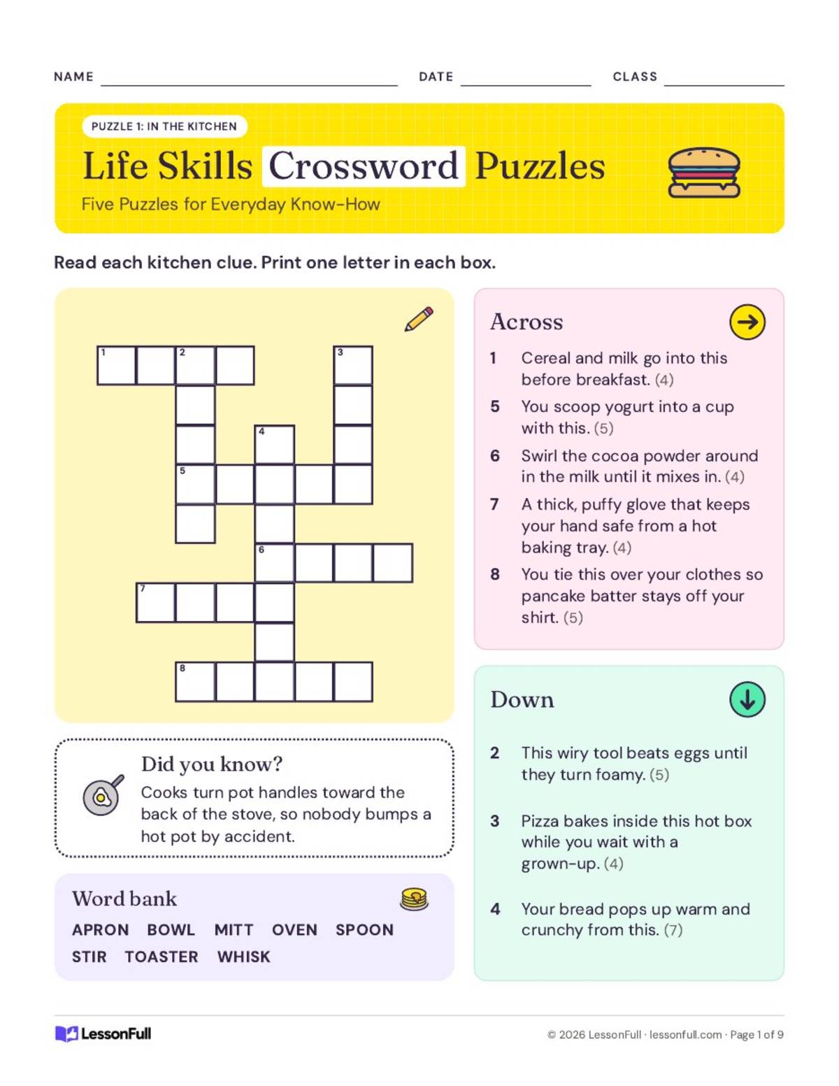 Life Skills Crosswords (PDF) preview