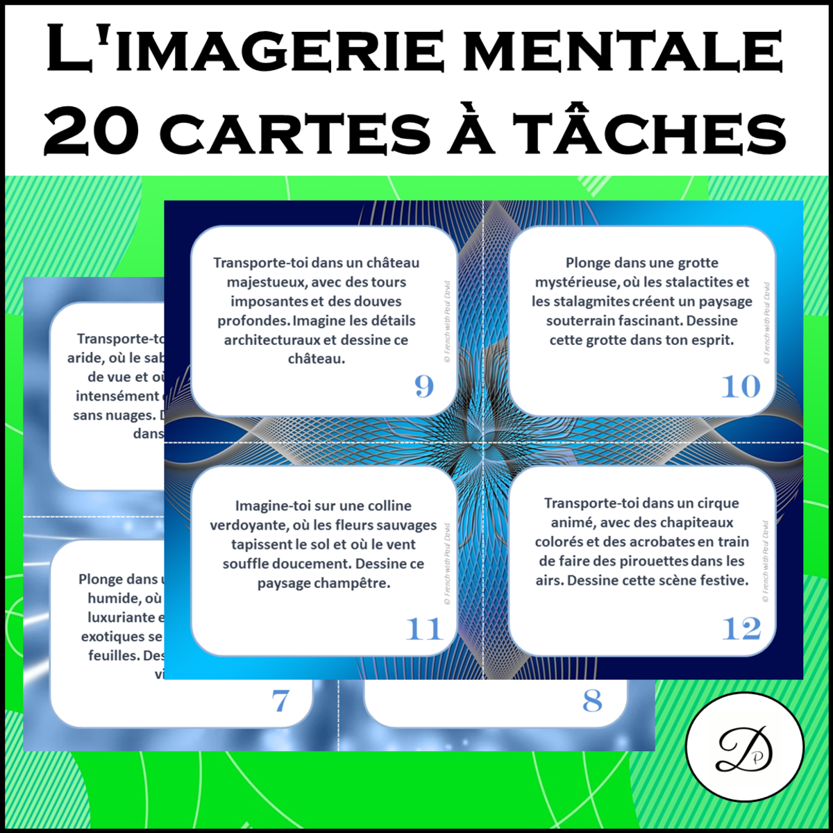An educational teaching resource from French with Paul David entitled L'imagerie mentale - 20 cartes à tâches / Task Cards downloadable at Teach Simple.
