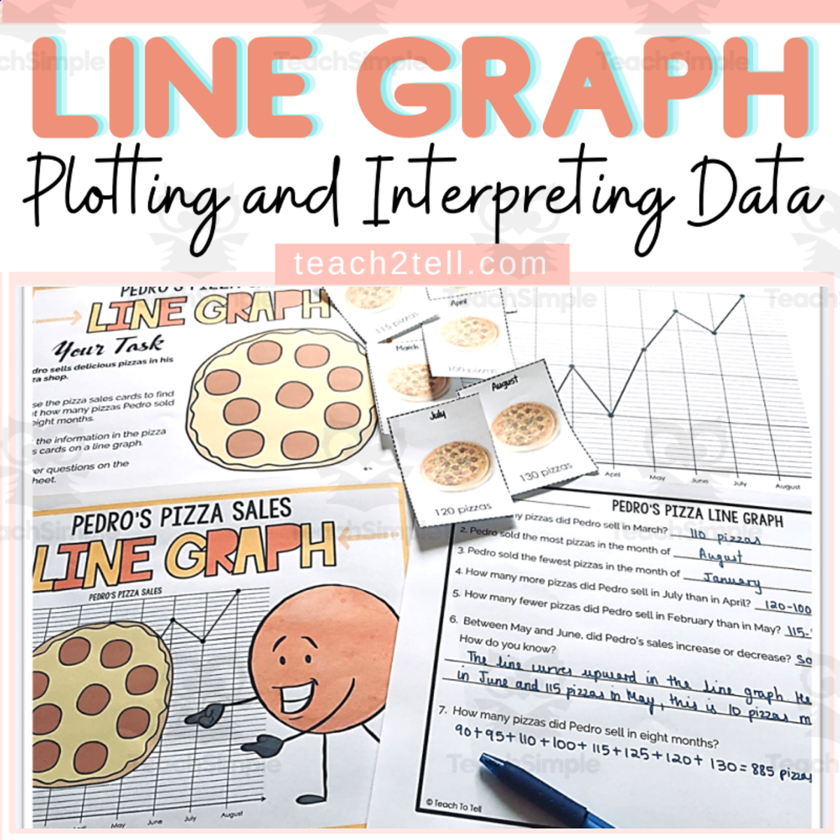 An educational teaching resource from Teach2Tell entitled Line Graphs Activity Plotting and Interpreting Data on a Line Graph downloadable at Teach Simple.