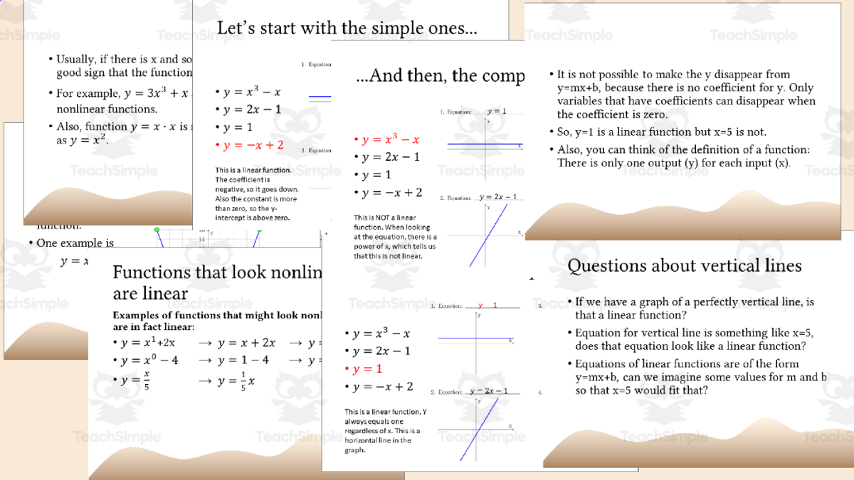 An educational teaching resource from TheBrightestKid entitled Linear vs Nonlinear Functions PowerPoint for Math Course 8.F.A.3 downloadable at Teach Simple.
