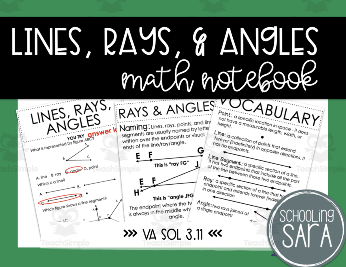 An educational teaching resource from SchoolingSara entitled Lines, Rays, and Angles Math Interactive Notebook downloadable at Teach Simple.