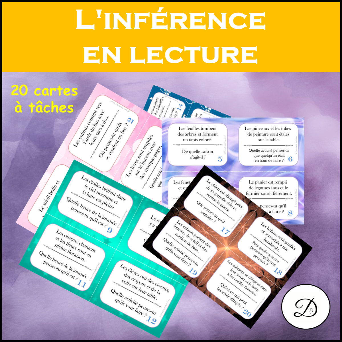 An educational teaching resource from French with Paul David entitled L'inférence en lecture - 20 cartes à tâches / FRENCH Making Inferences downloadable at Teach Simple.