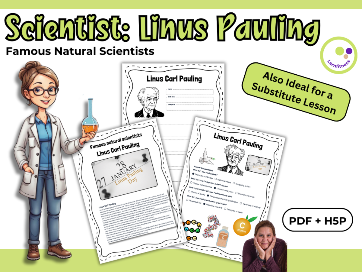 An educational teaching resource from Lernfitness entitled Linus Pauling – Scientist Profile and Reading Tasks downloadable at Teach Simple.