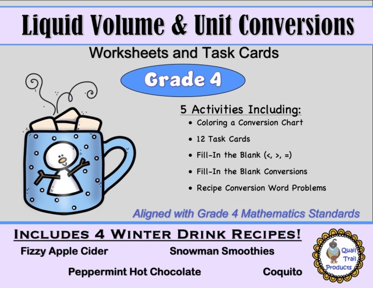 An educational teaching resource from Quail Trail Products entitled Liquid Units of Measurement and Conversion Worksheets and Activities downloadable at Teach Simple.