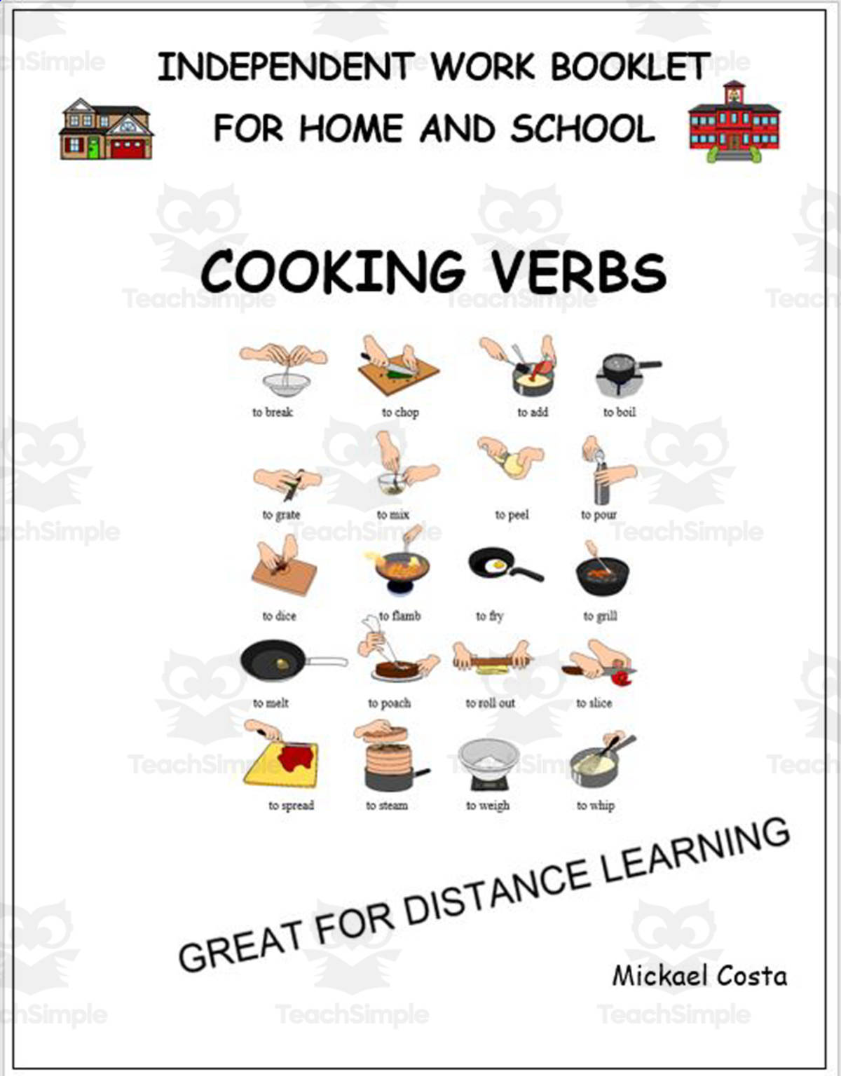 An educational teaching resource from Learn it ANY way entitled Literacy worksheets: Cooking verbs downloadable at Teach Simple.