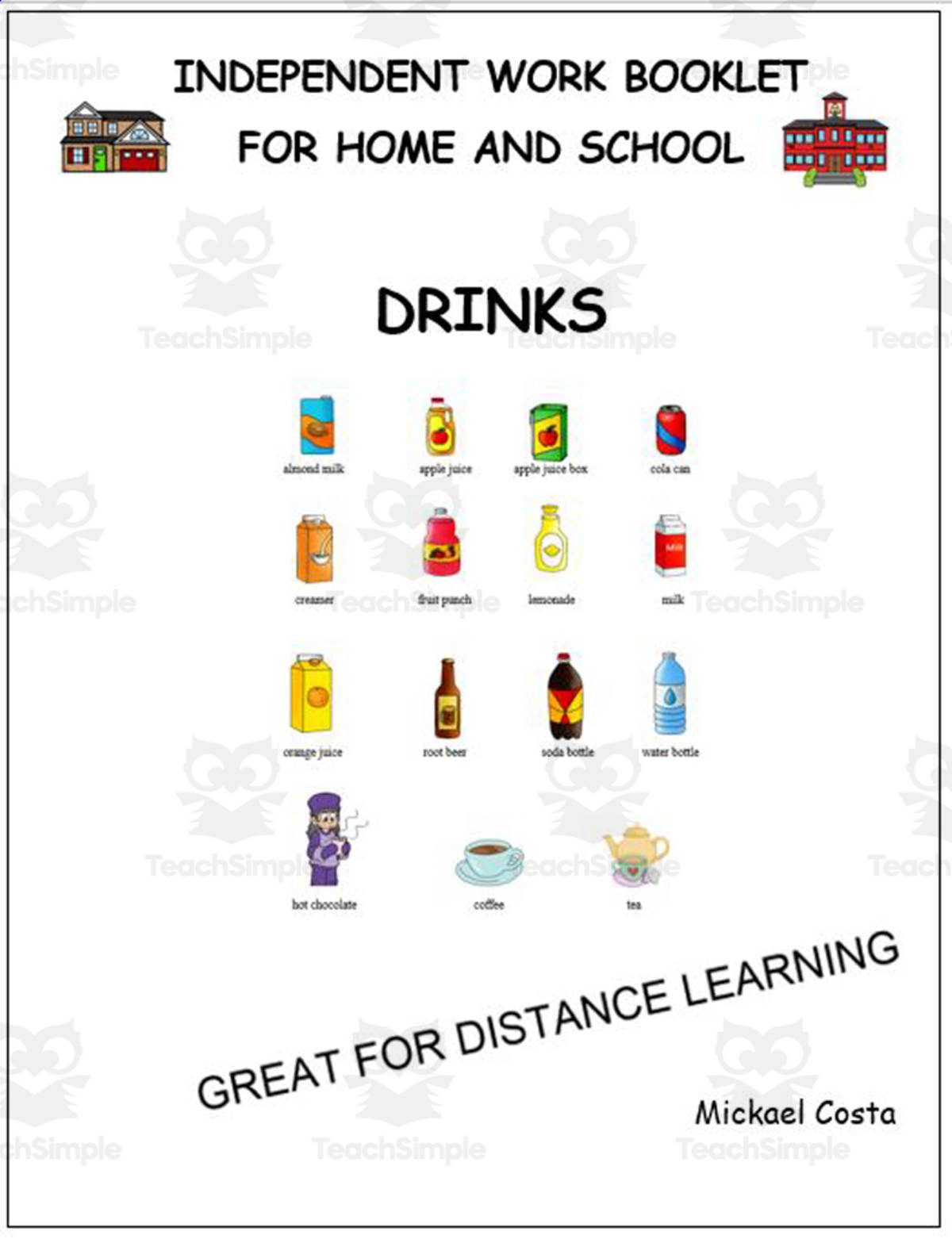 An educational teaching resource from Learn it ANY way entitled Literacy worksheets: drinks downloadable at Teach Simple.