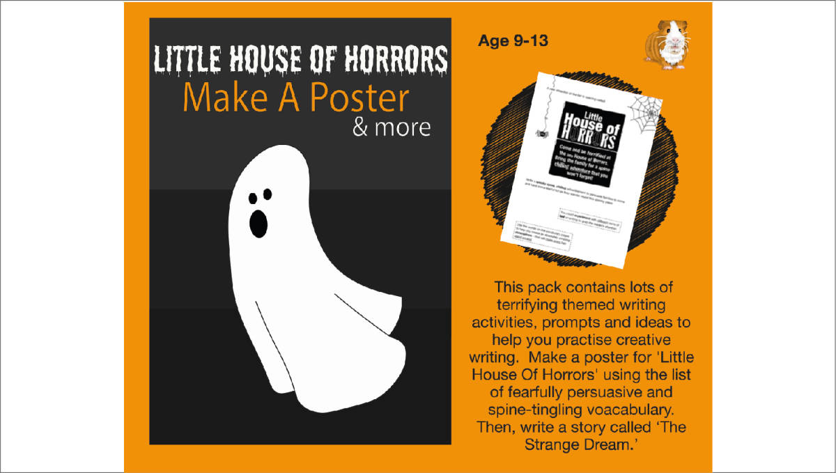 An educational teaching resource from Guinea Pig Education entitled Little House Of Horrors: Make A Poster (And More Creative Writing Practice) 9-13 downloadable at Teach Simple.