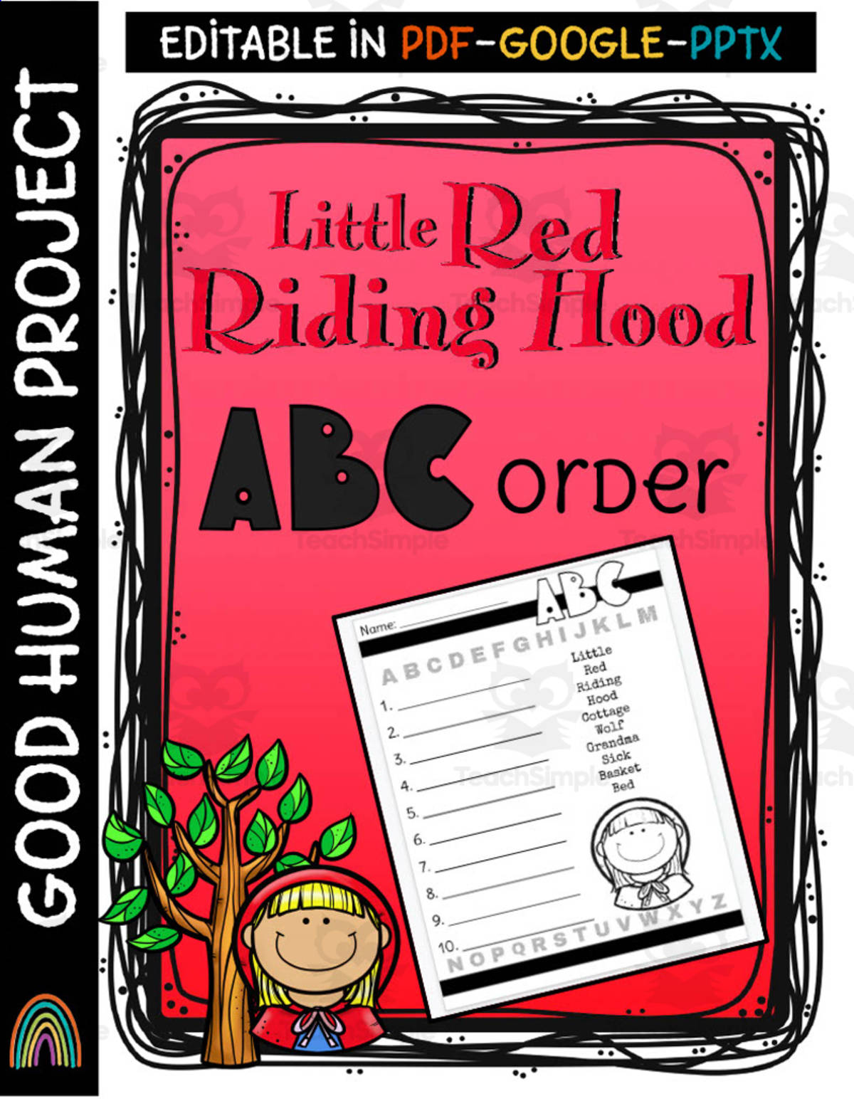 An educational teaching resource from Good Human Project entitled Little Red Riding Hood | ABC Order Activity downloadable at Teach Simple.