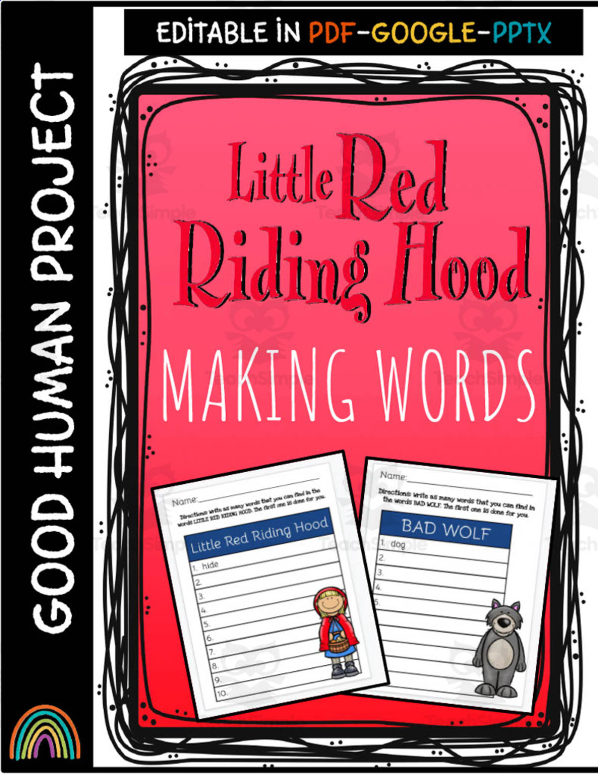 An educational teaching resource from Good Human Project entitled Little Red Riding Hood | Making Words Activity downloadable at Teach Simple.