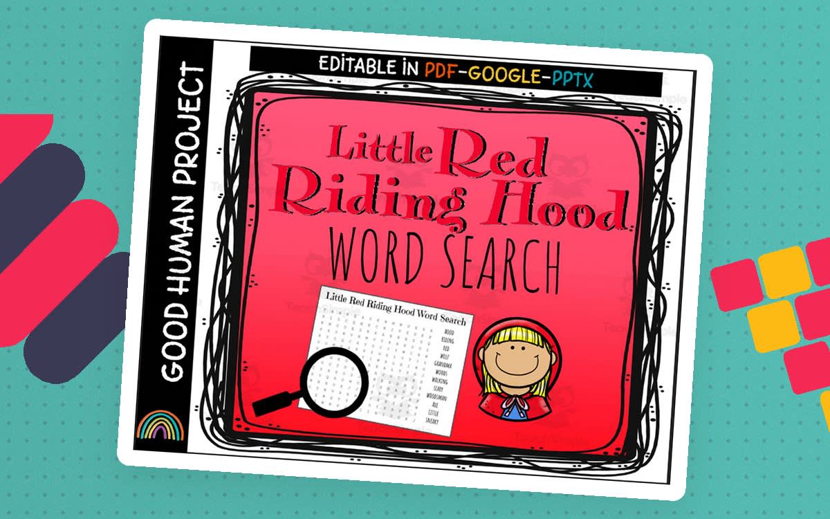 An educational teaching resource from Good Human Project entitled Little Red Riding Hood | Word Search downloadable at Teach Simple.
