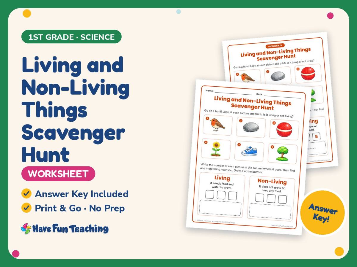 Living and Non-Living Things Scavenger Hunt Worksheet – 1st Grade preview