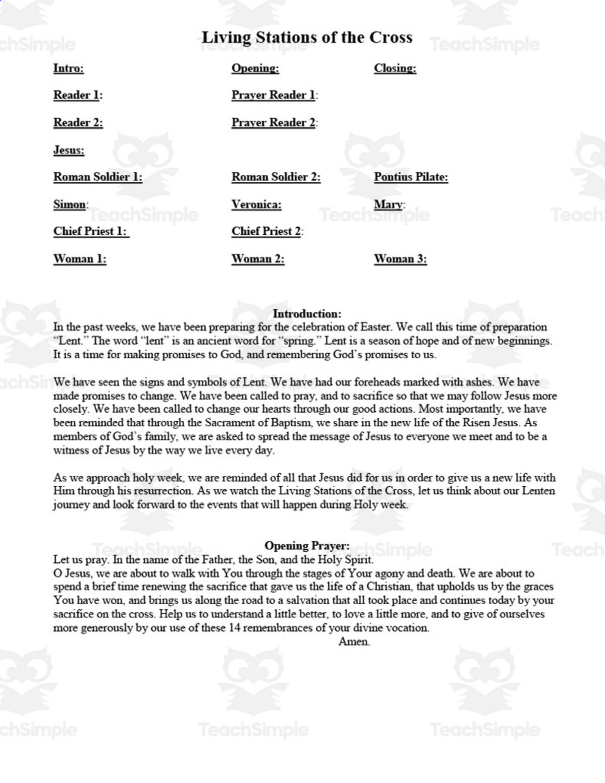 An educational teaching resource from Mister G's Teacher Shop entitled Living Stations of the Cross Script downloadable at Teach Simple.