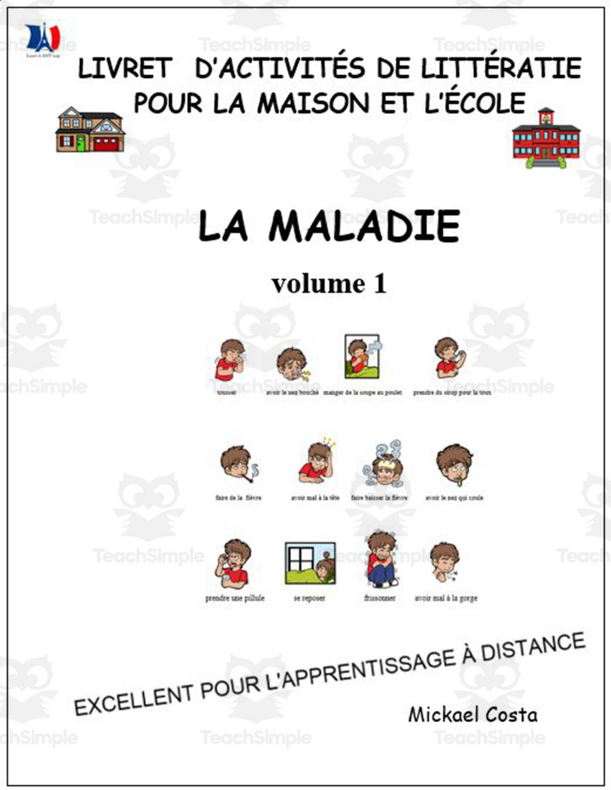 An educational teaching resource from Learn it ANY way entitled Livret d’activités de littératie et vocabulaire: La maladie volume 1 downloadable at Teach Simple.