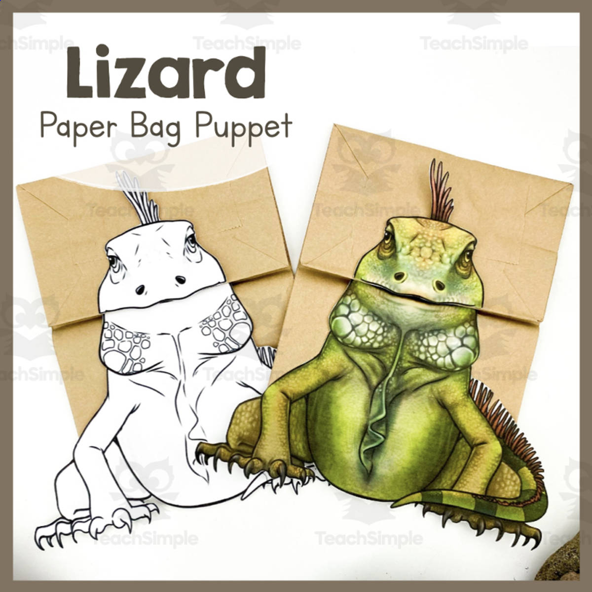An educational teaching resource from Simply Schoolgirl entitled Lizard Paper Bag Puppet downloadable at Teach Simple.