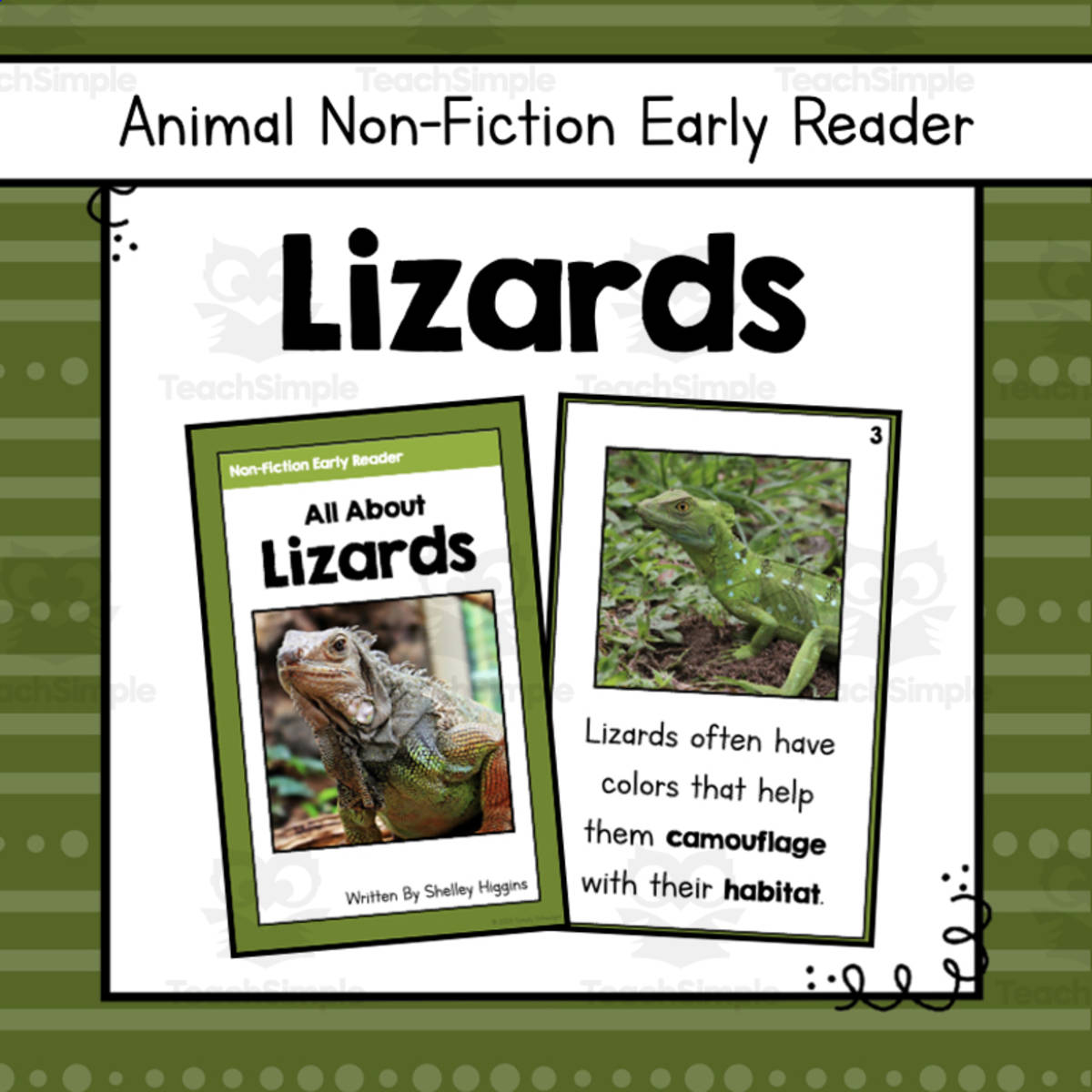 An educational teaching resource from Simply Schoolgirl entitled Lizards Early Reader Nonfiction Book downloadable at Teach Simple.