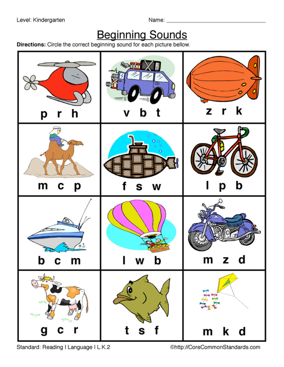 An educational teaching resource from Have Fun Teaching entitled L.K.2 Common Core Worksheet downloadable at Teach Simple.