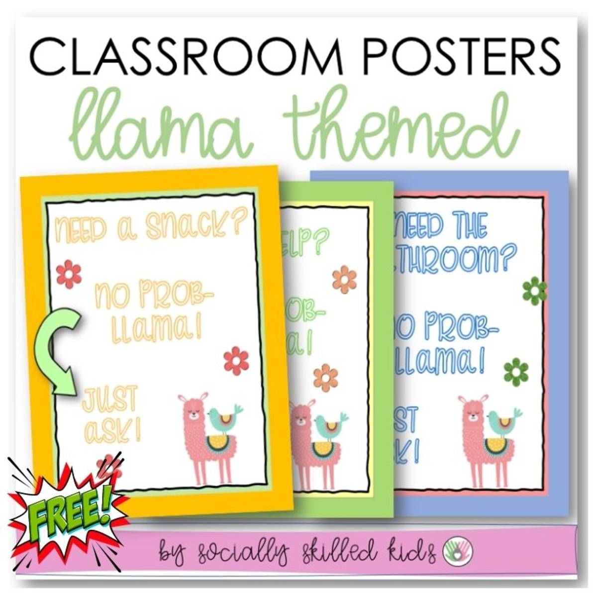 An educational teaching resource from Socially Skilled Kids entitled Llama Themed Classroom Rules Poster Set downloadable at Teach Simple.
