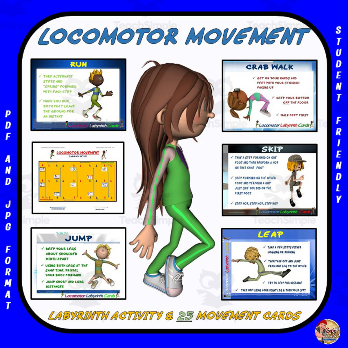 An educational teaching resource from Cap'n Pete's Power PE entitled Locomotor Labyrinth Movement Cards downloadable at Teach Simple.