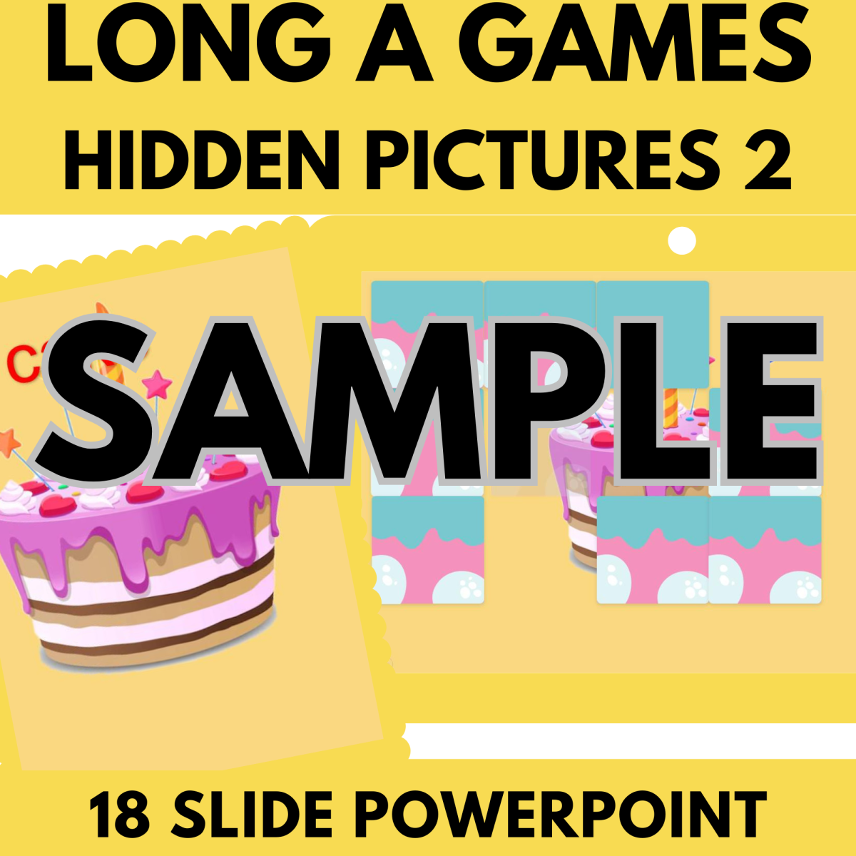 An educational teaching resource from Cored Education entitled Long A: Sample Phonics Games and Activities - Hidden Pictures 2 (PPT) downloadable at Teach Simple.