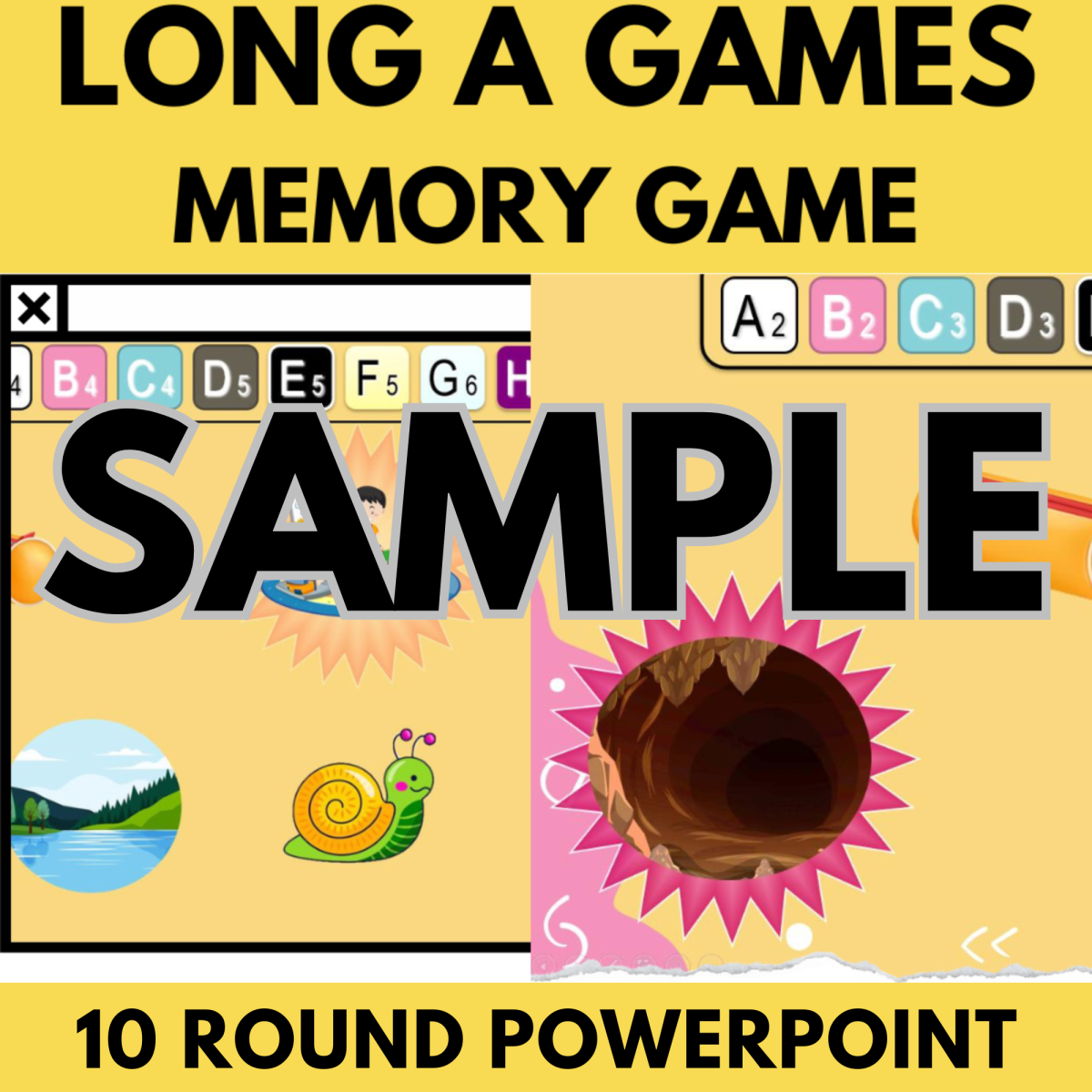An educational teaching resource from Cored Education entitled Long A: Sample Phonics Games and Activities - MemWord (PPT) downloadable at Teach Simple.