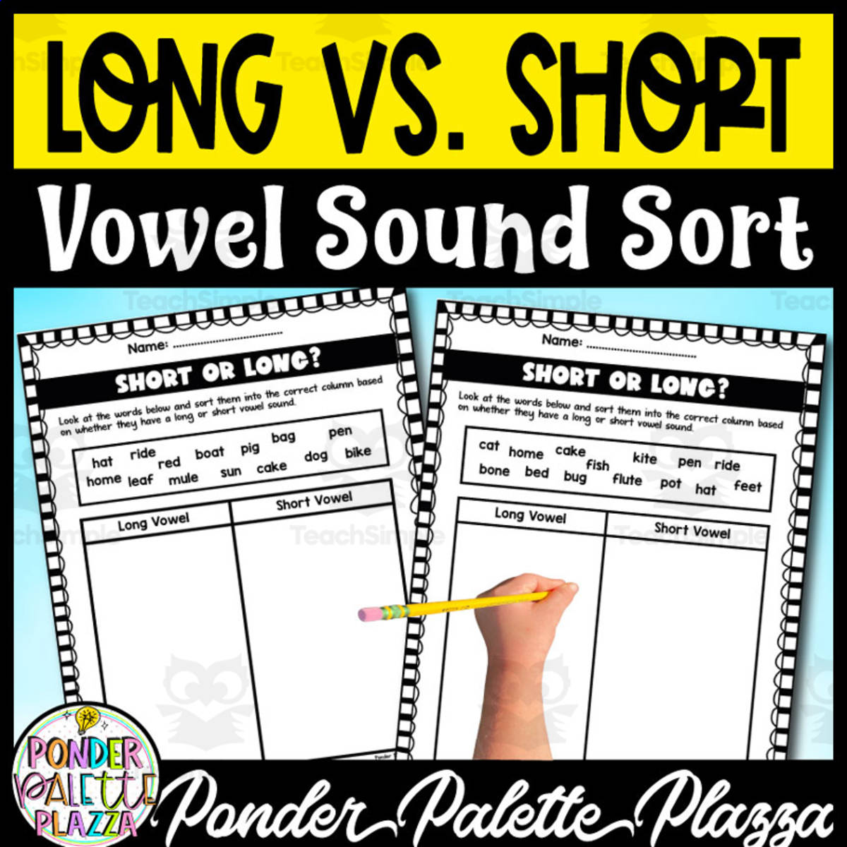 An educational teaching resource from Ponder Palette Plazza entitled Long and Short Vowel Sound downloadable at Teach Simple.