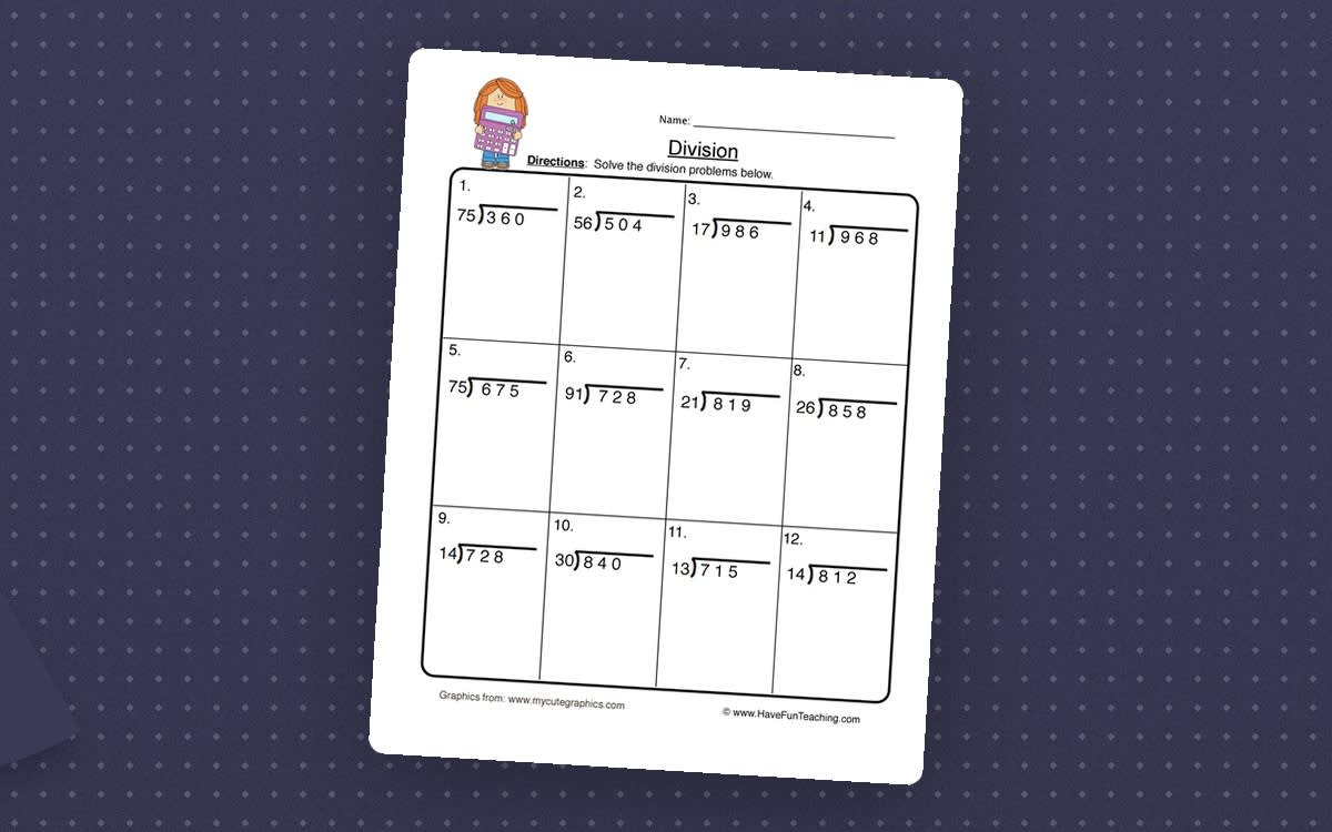 Long Division Worksheet — Two-Digit Divisors preview
