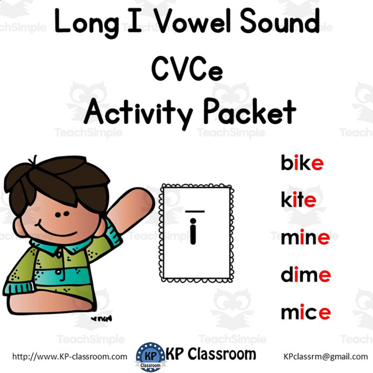 An educational teaching resource from KP Classroom entitled Long I CVCe Vowel Sound Activity Packet and Worksheets downloadable at Teach Simple.