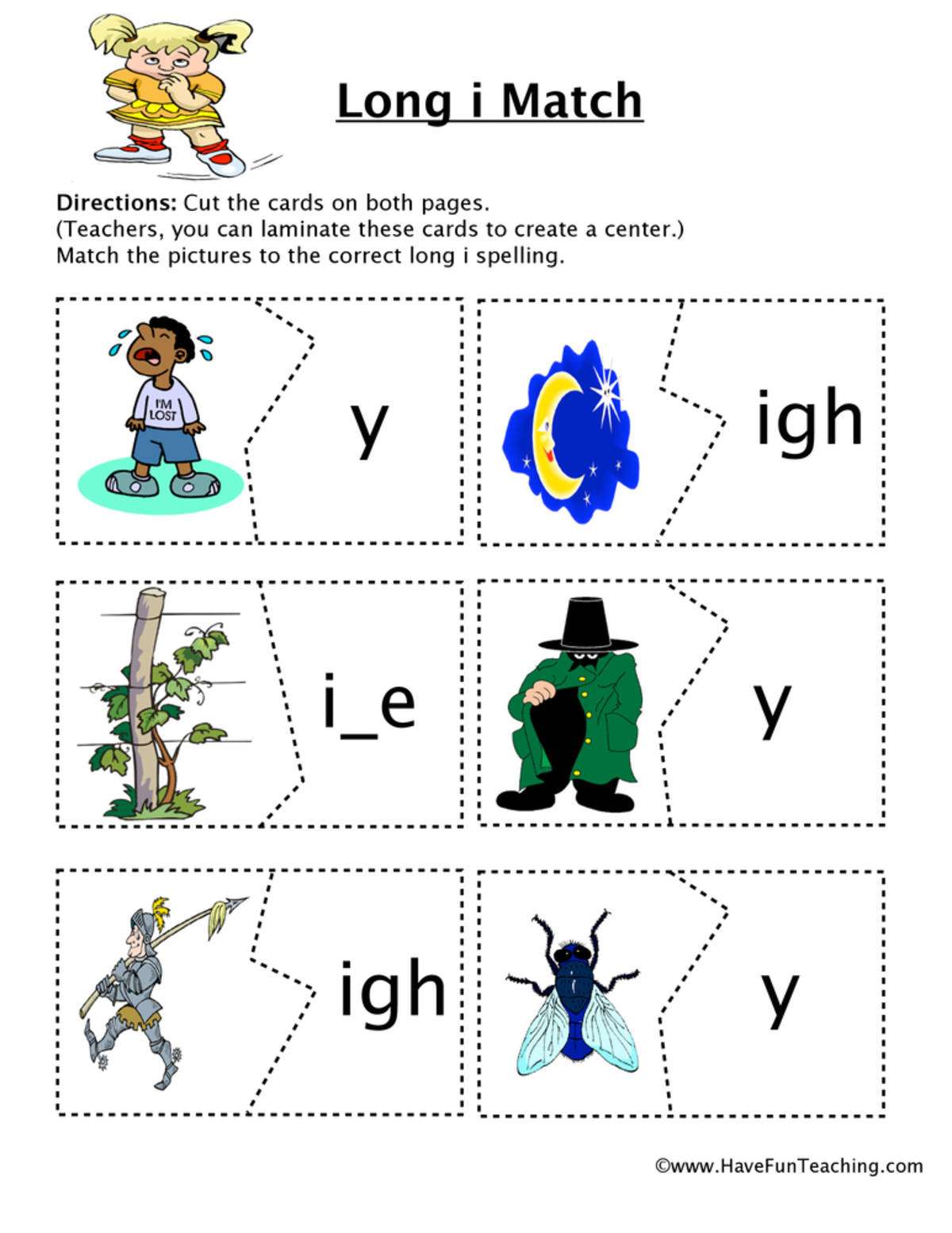 An educational teaching resource from Have Fun Teaching entitled Long I Matching Puzzle downloadable at Teach Simple.
