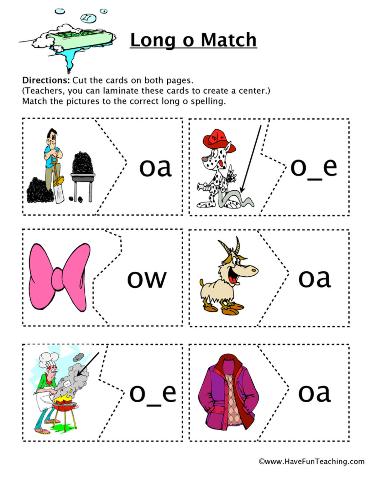 An educational teaching resource from Have Fun Teaching entitled Long O Matching Puzzle downloadable at Teach Simple.
