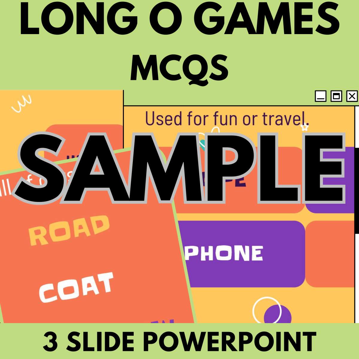 An educational teaching resource from Cored Education entitled Long O: Sample Phonics Games and Activities - MCQS Game downloadable at Teach Simple.