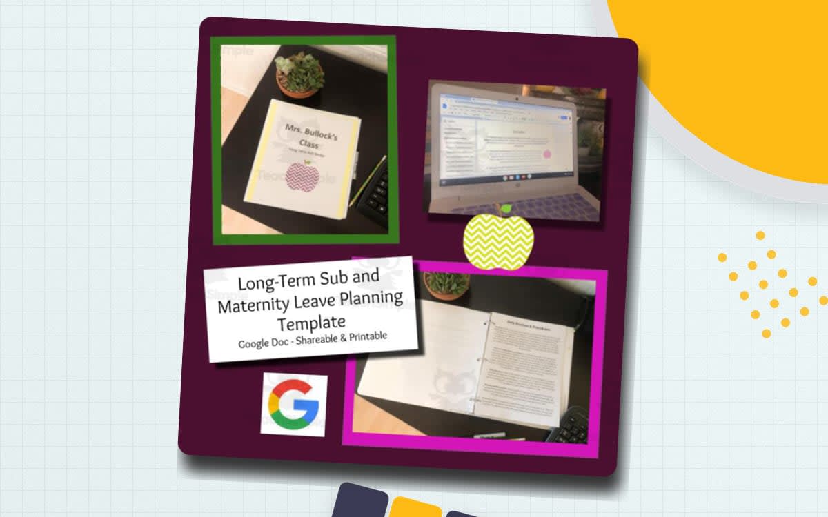 An educational teaching resource from Class with Mrs B entitled Long Term Sub + Maternity Leave Planning Template downloadable at Teach Simple.