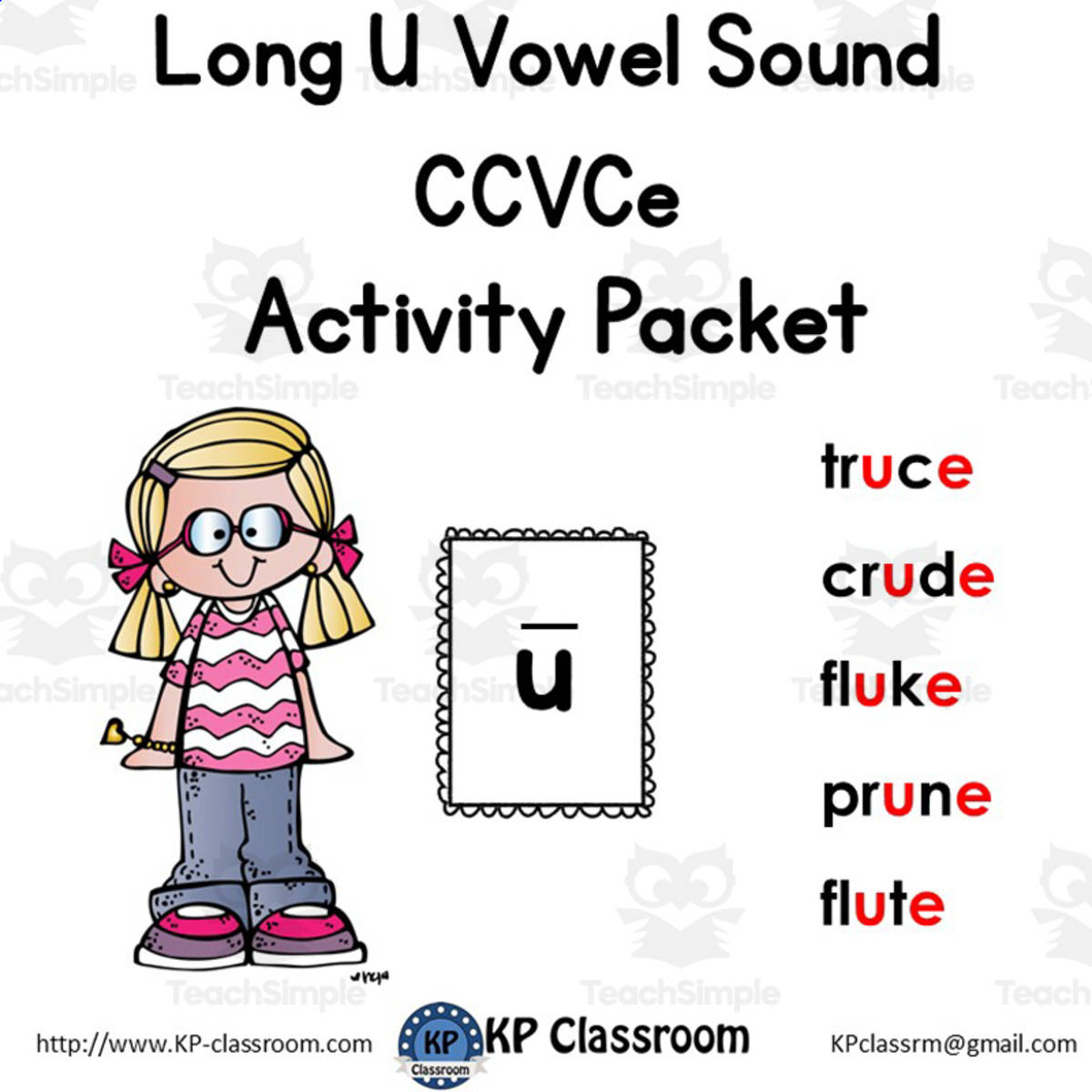 An educational teaching resource from KP Classroom entitled Long U CCVCe Vowel Sound Activity Packet and Worksheets downloadable at Teach Simple.