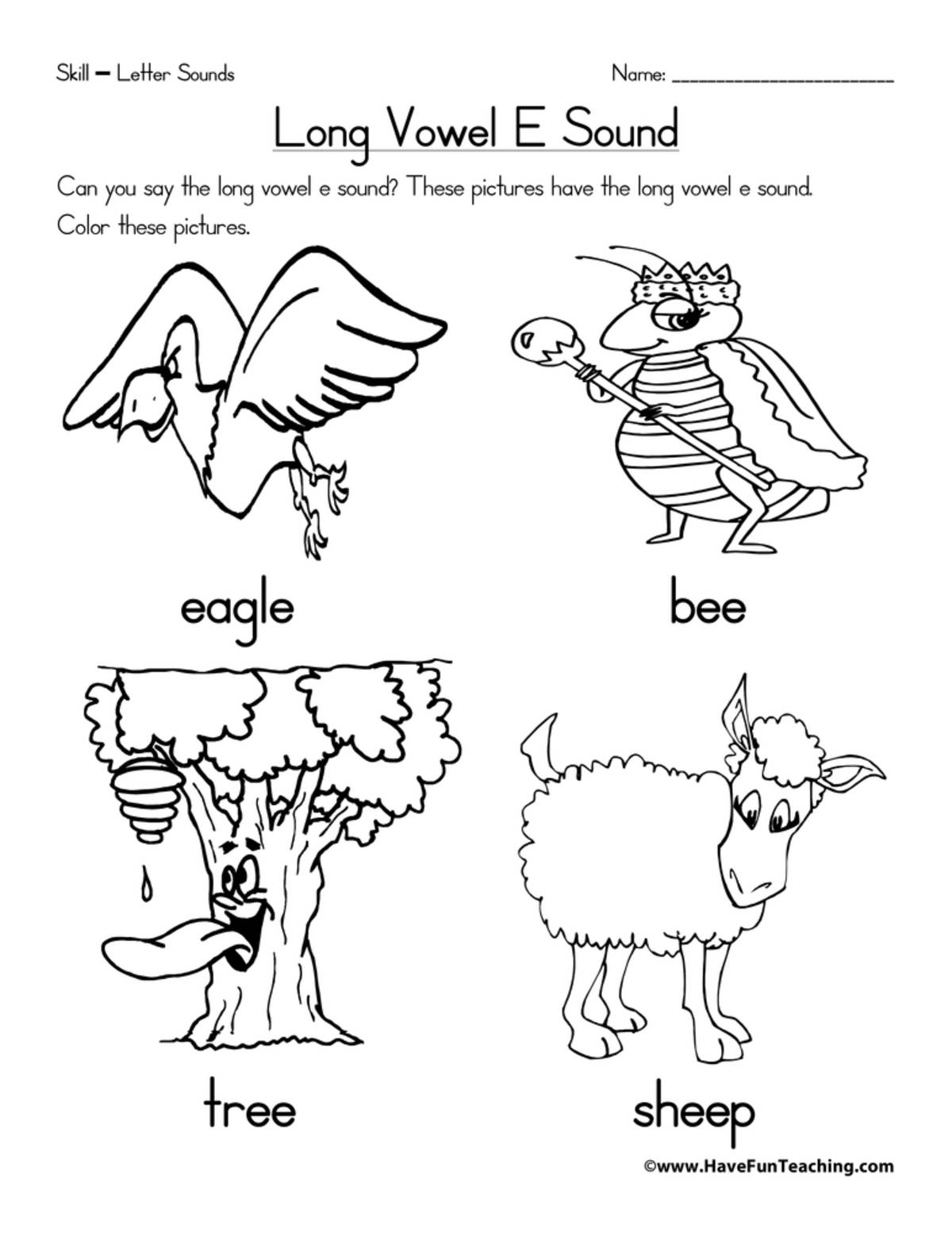 An educational teaching resource from Have Fun Teaching entitled Long Vowel E Worksheet downloadable at Teach Simple.